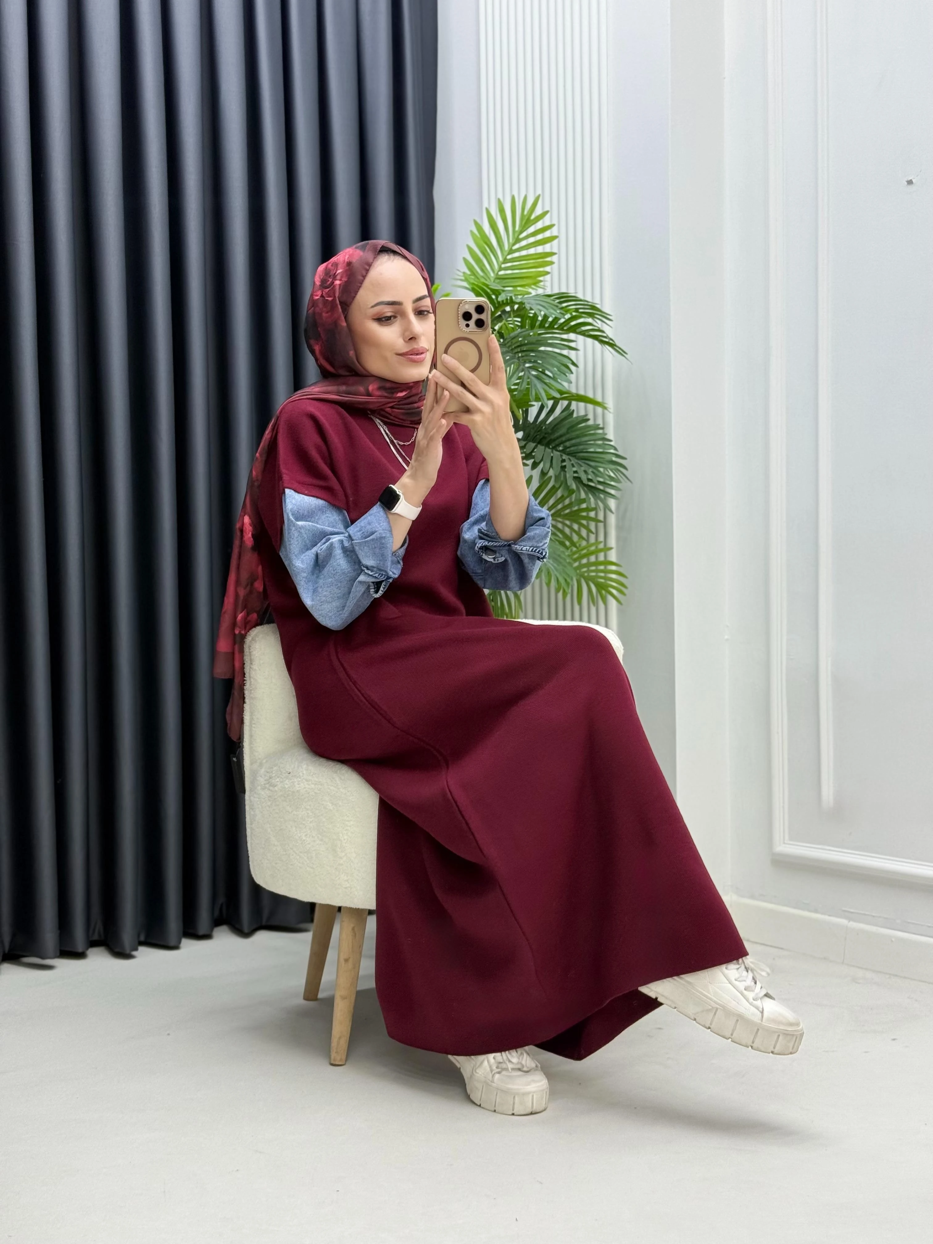 Kolları Kot Detay Triko Elbise