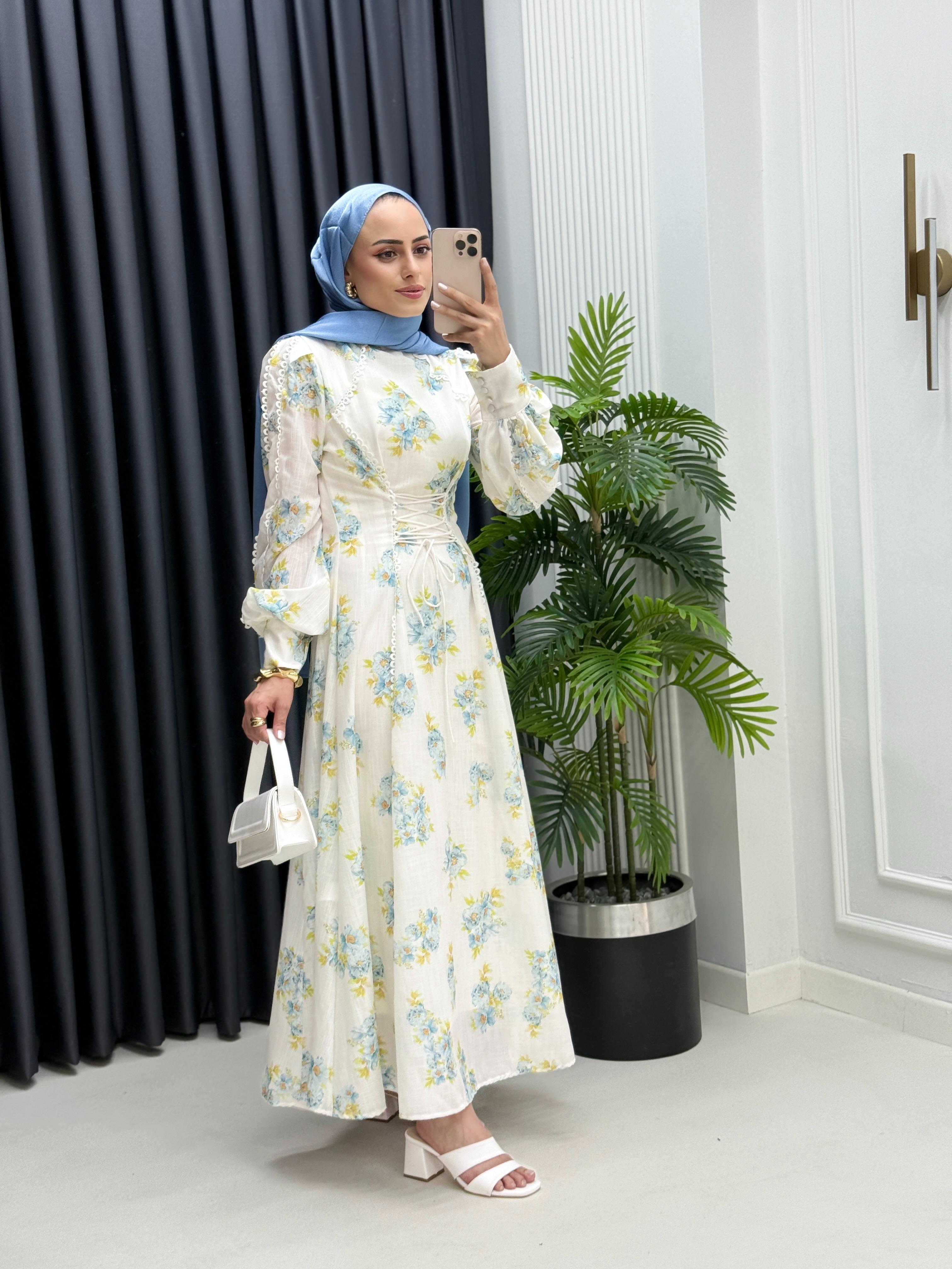 Korse Detaylı Çiçekli Elbise