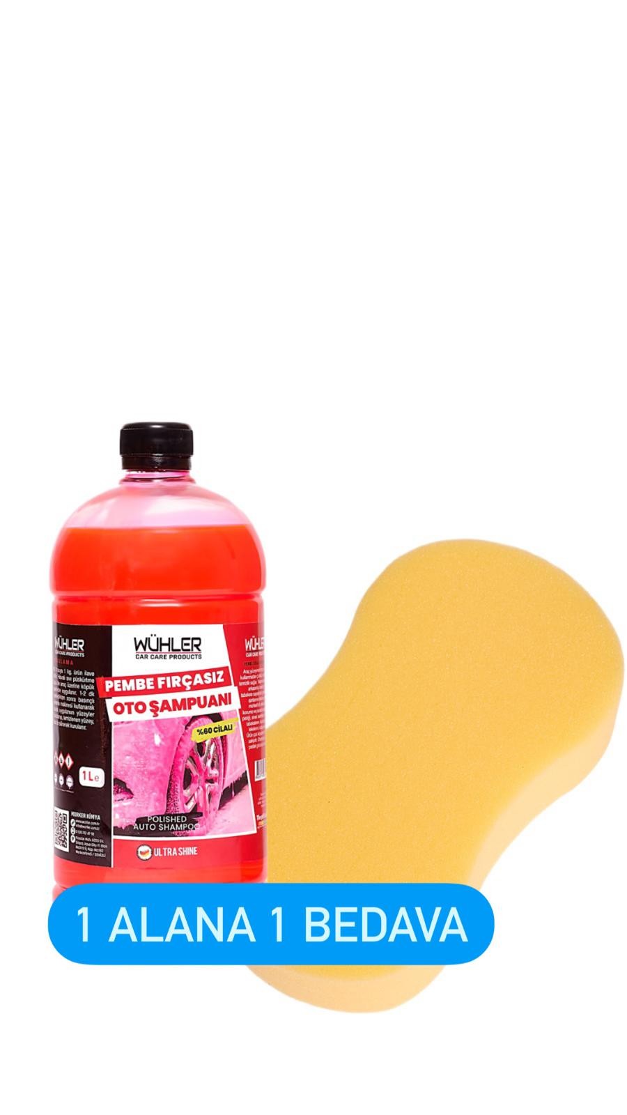 Pembe Fırçasız Oto Şampuan (%60 Cilalı ) + Oto yıkama süngeri (Hediye