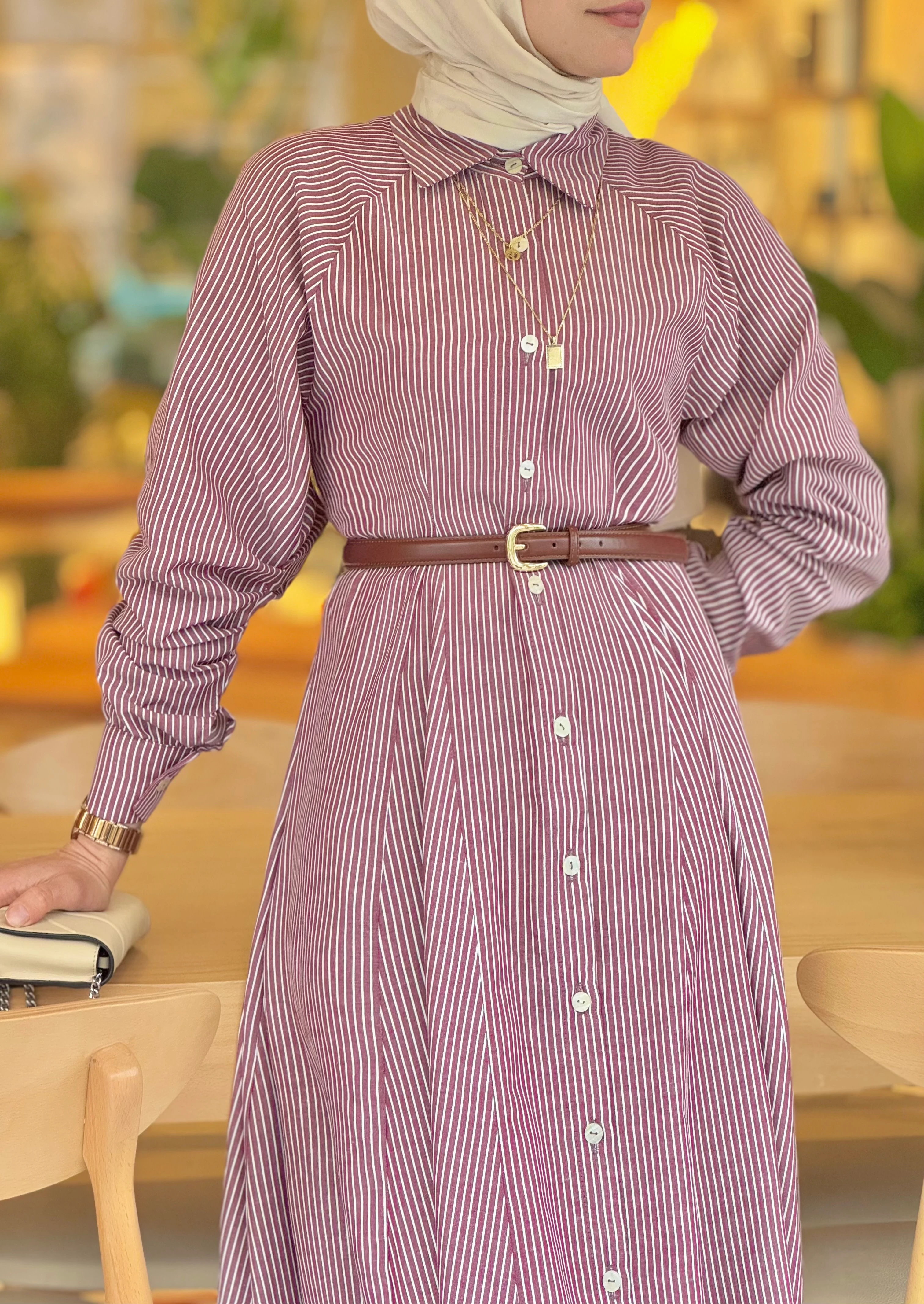 Bordo Gömlek Elbise