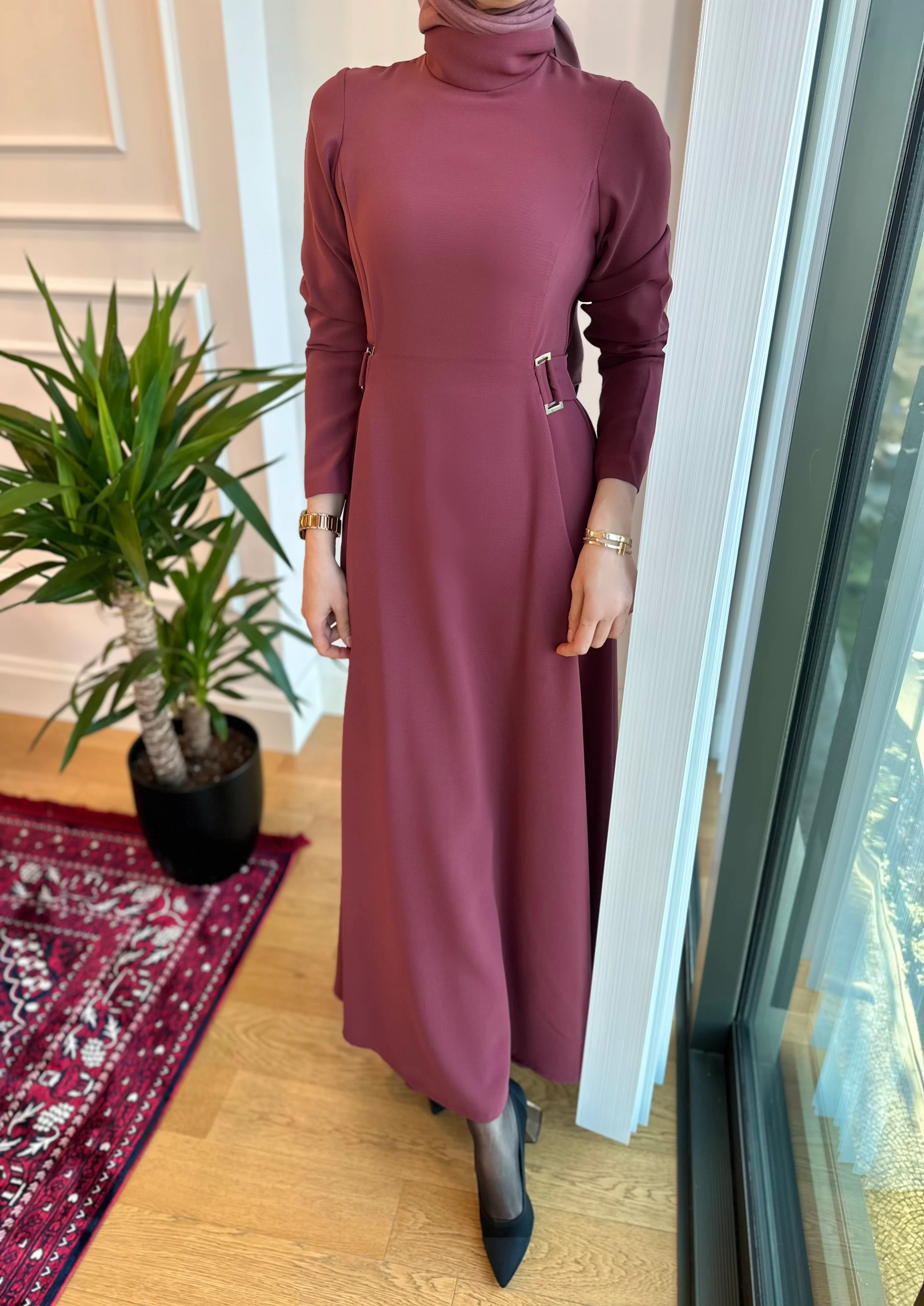 Soiree -Bordo Tokalı Elbise