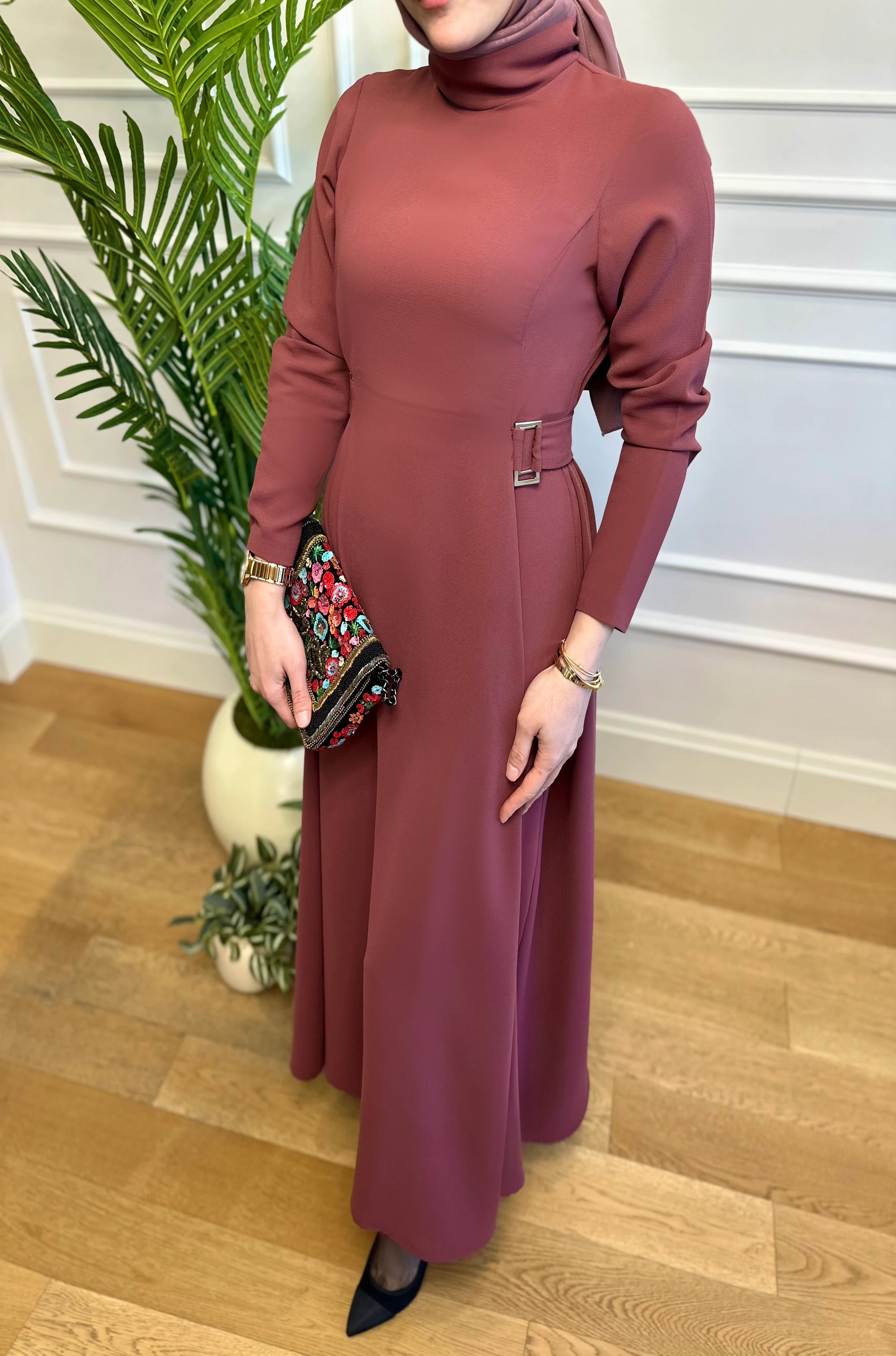 Soiree -Bordo Tokalı Elbise