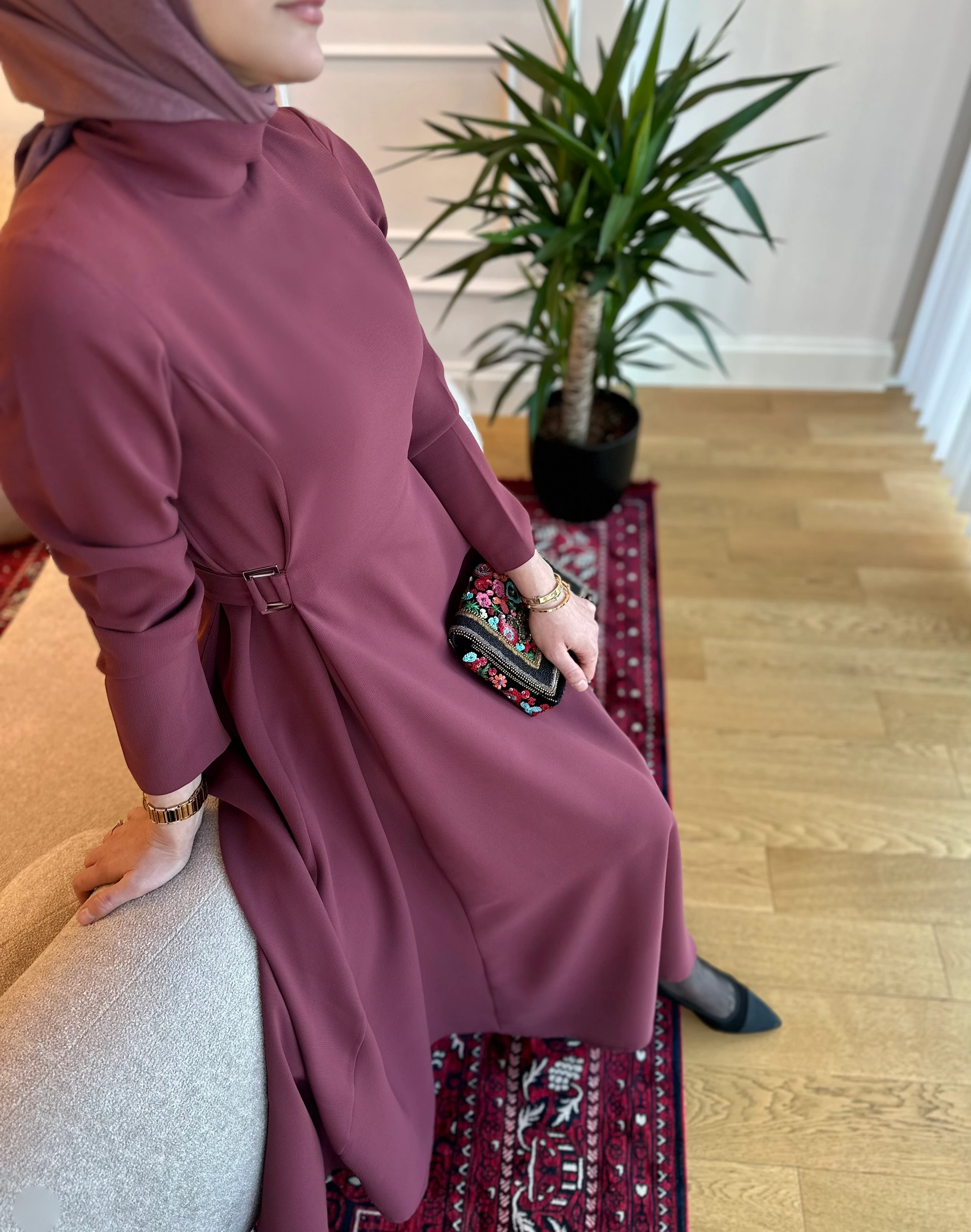 Soiree -Bordo Tokalı Elbise