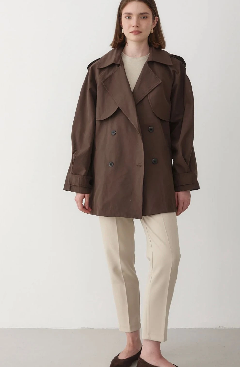 Alena Oversize Kuşak Detay Kısa Trençkot TNS-4182