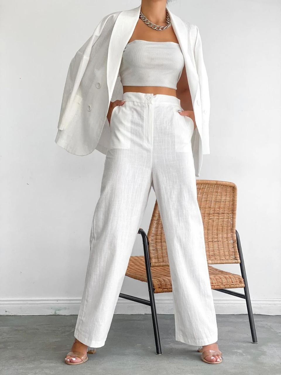 Lilya Beyaz Keten Takım TNS-4362