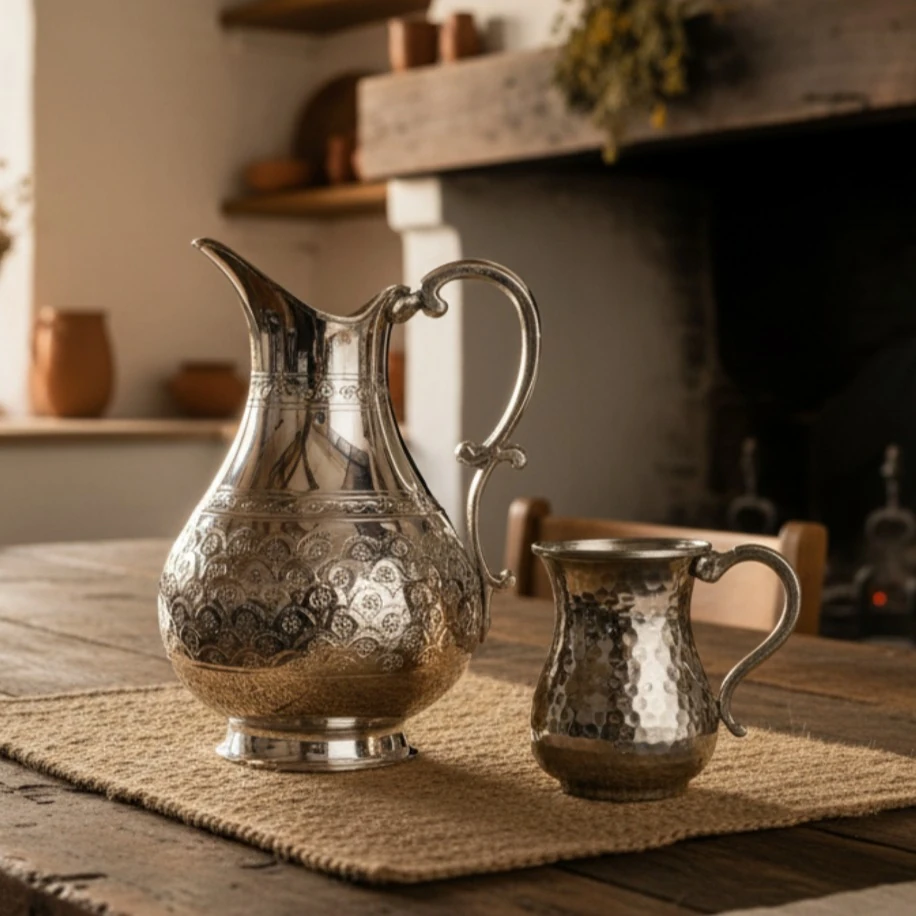 Bakır İşlemeli Sürahi ve 1 Adet Bakır Bardak