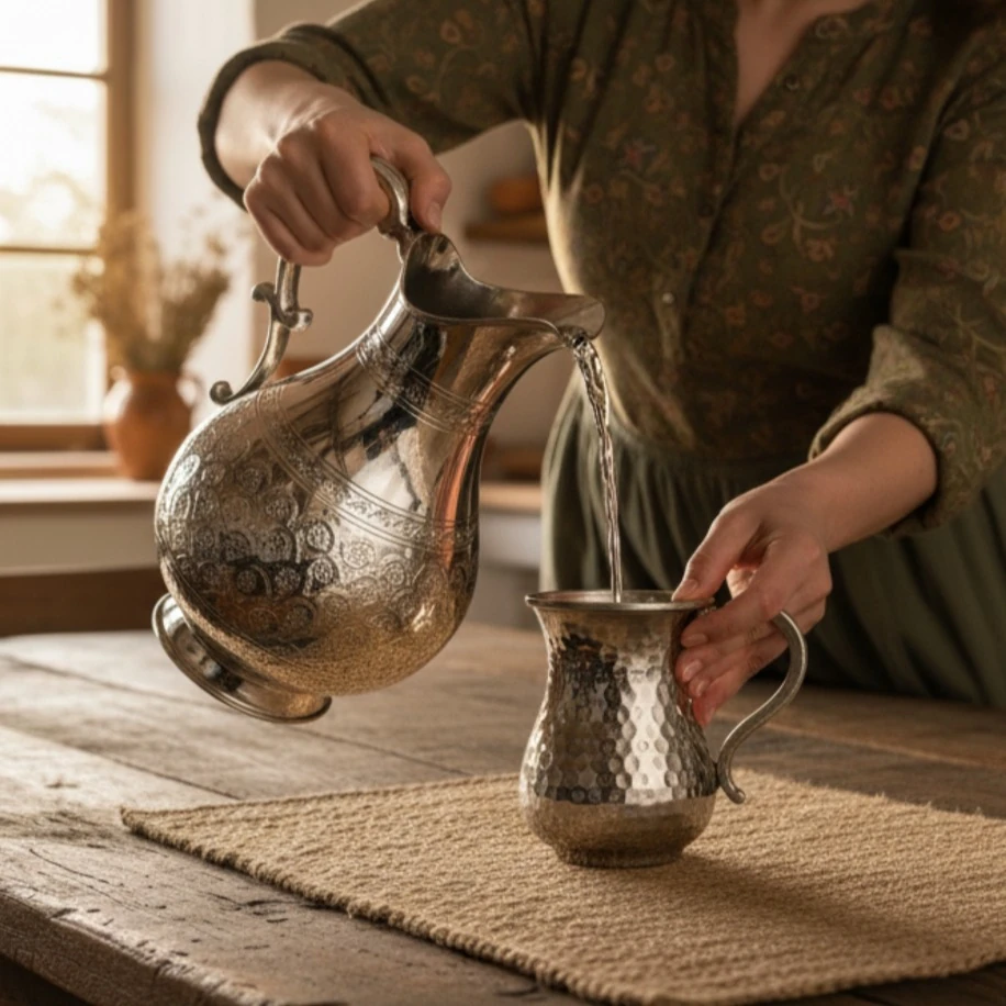Bakır İşlemeli Sürahi ve 1 Adet Bakır Bardak