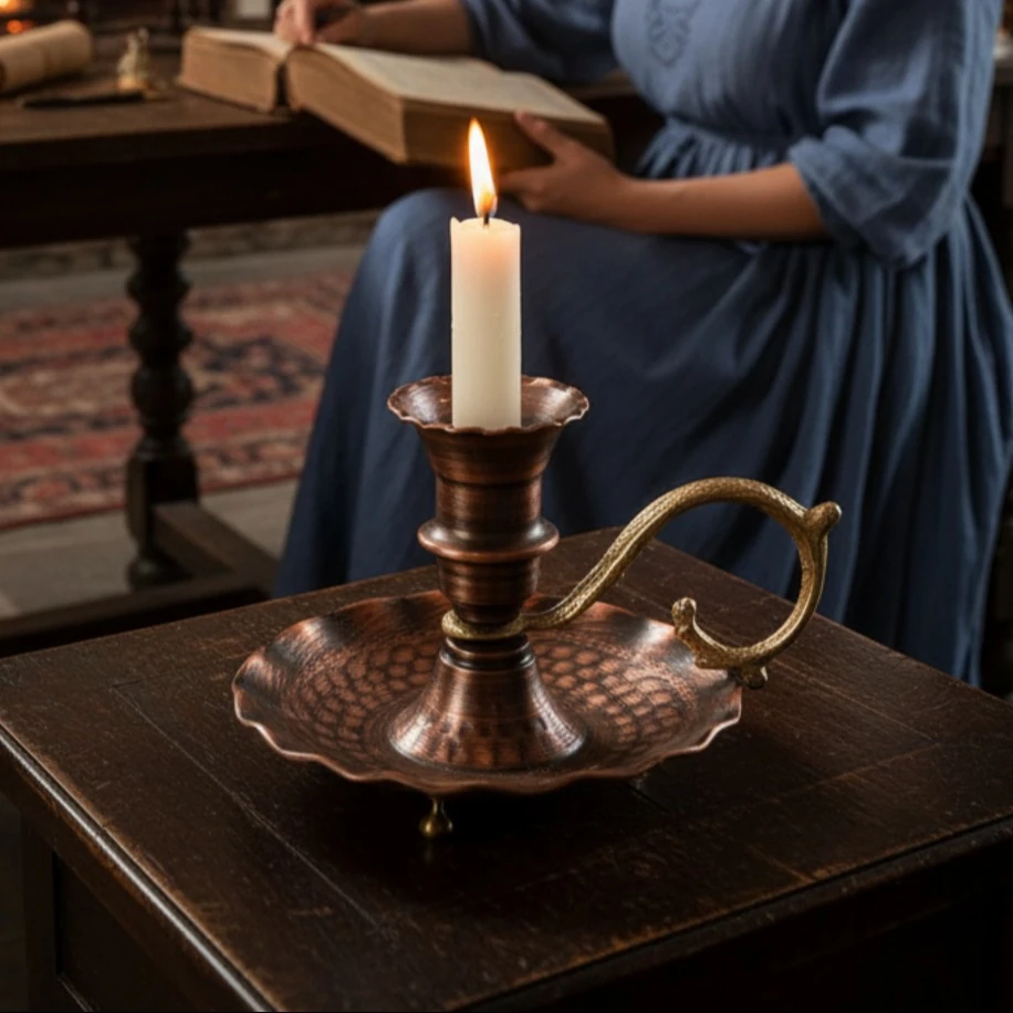 Küçük El İşçiliği Bakır Mumluk – 3 Renk Seçenekli