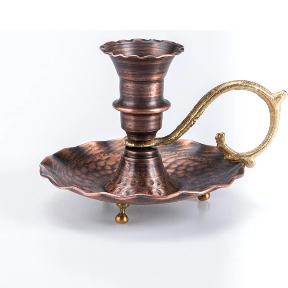 Küçük El İşçiliği Bakır Mumluk – 3 Renk Seçenekli