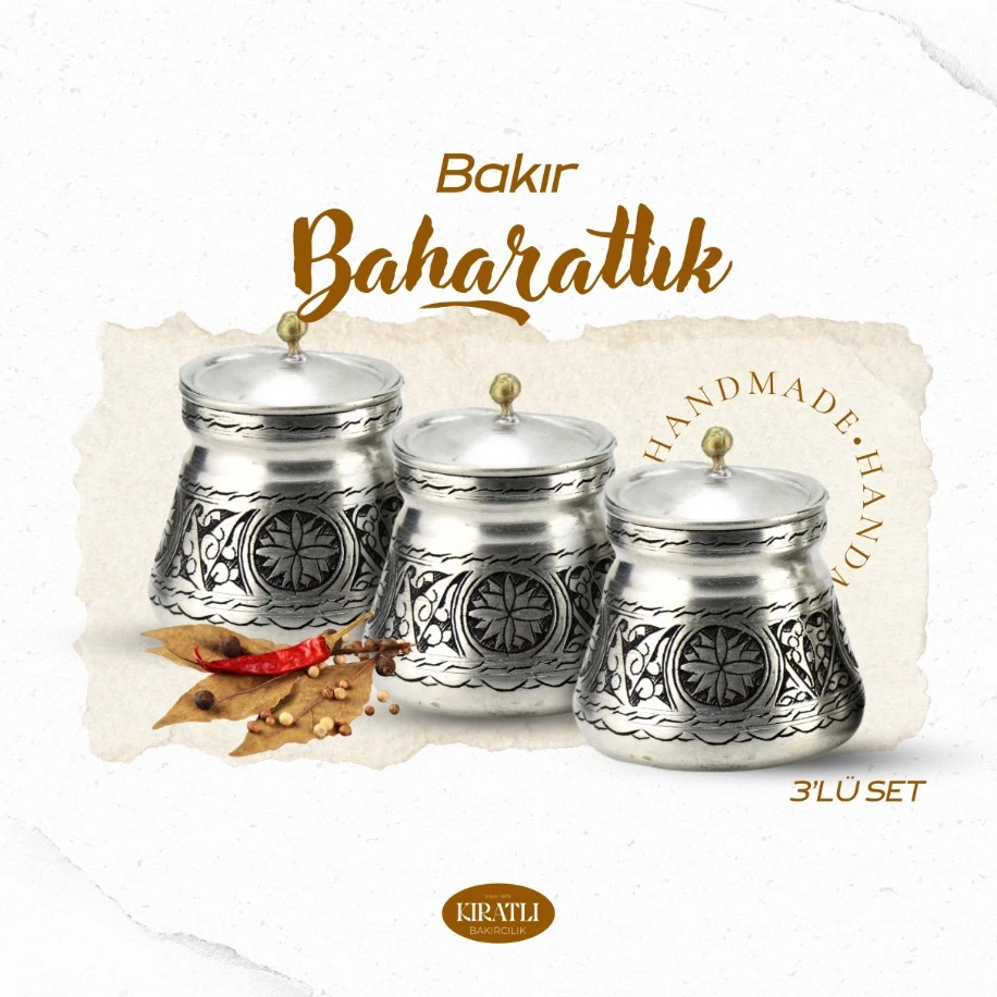 3'LÜ BAKIR BAHARATLIK (İŞLEMELİ VE KALAYLI)