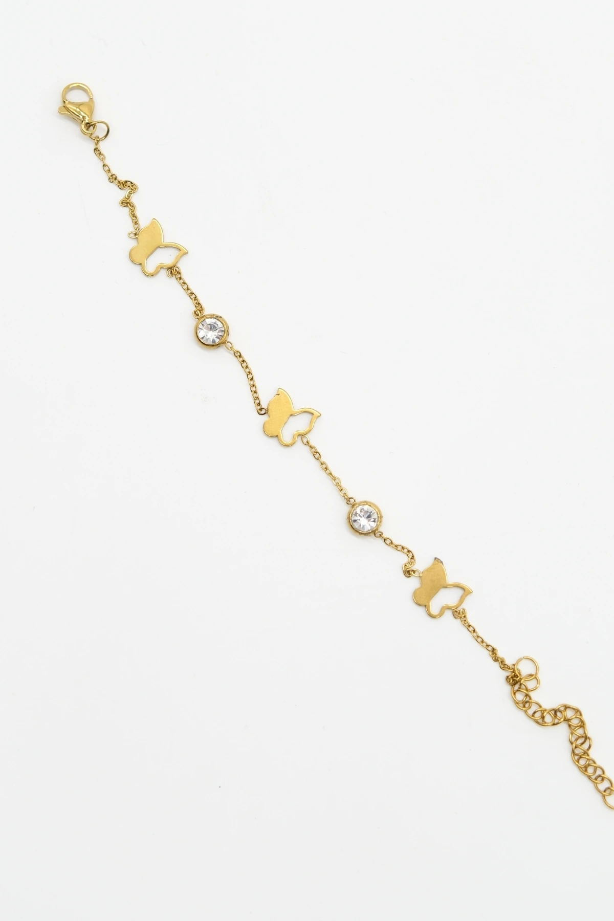 Kelebek Figürlü Taş Detaylı Gold Bileklik
