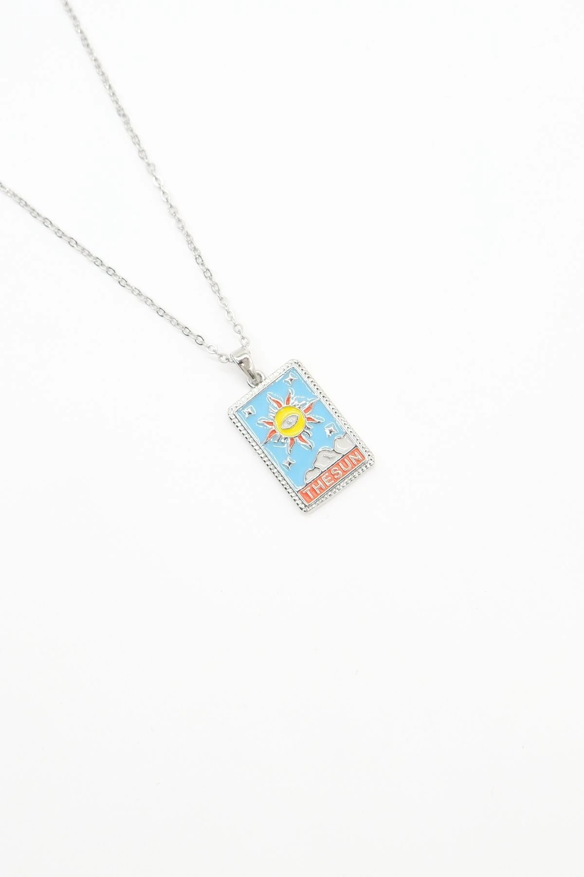 Çelik Silver Renk The Sun Tarot Kolye