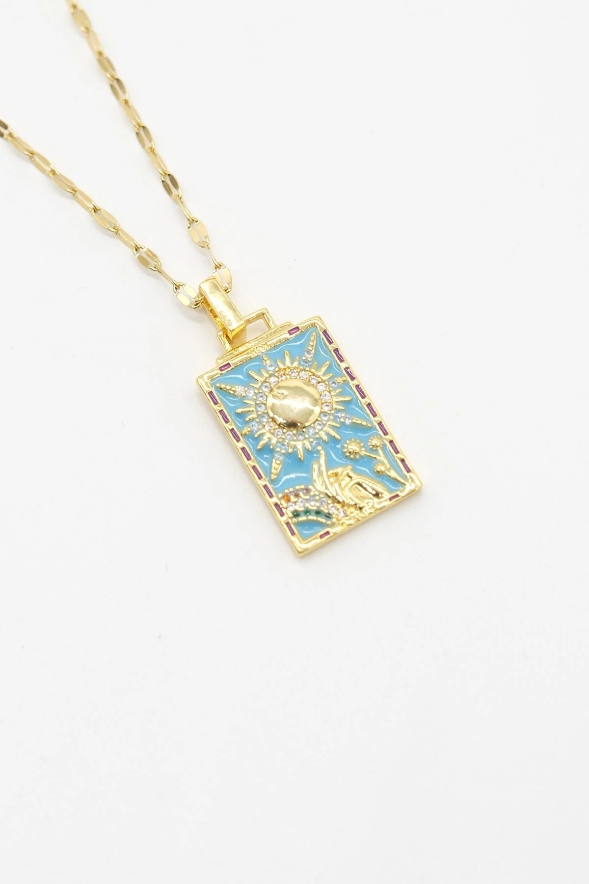 Çelik Gold Renk Güneş Figürlü Tarot Kolye