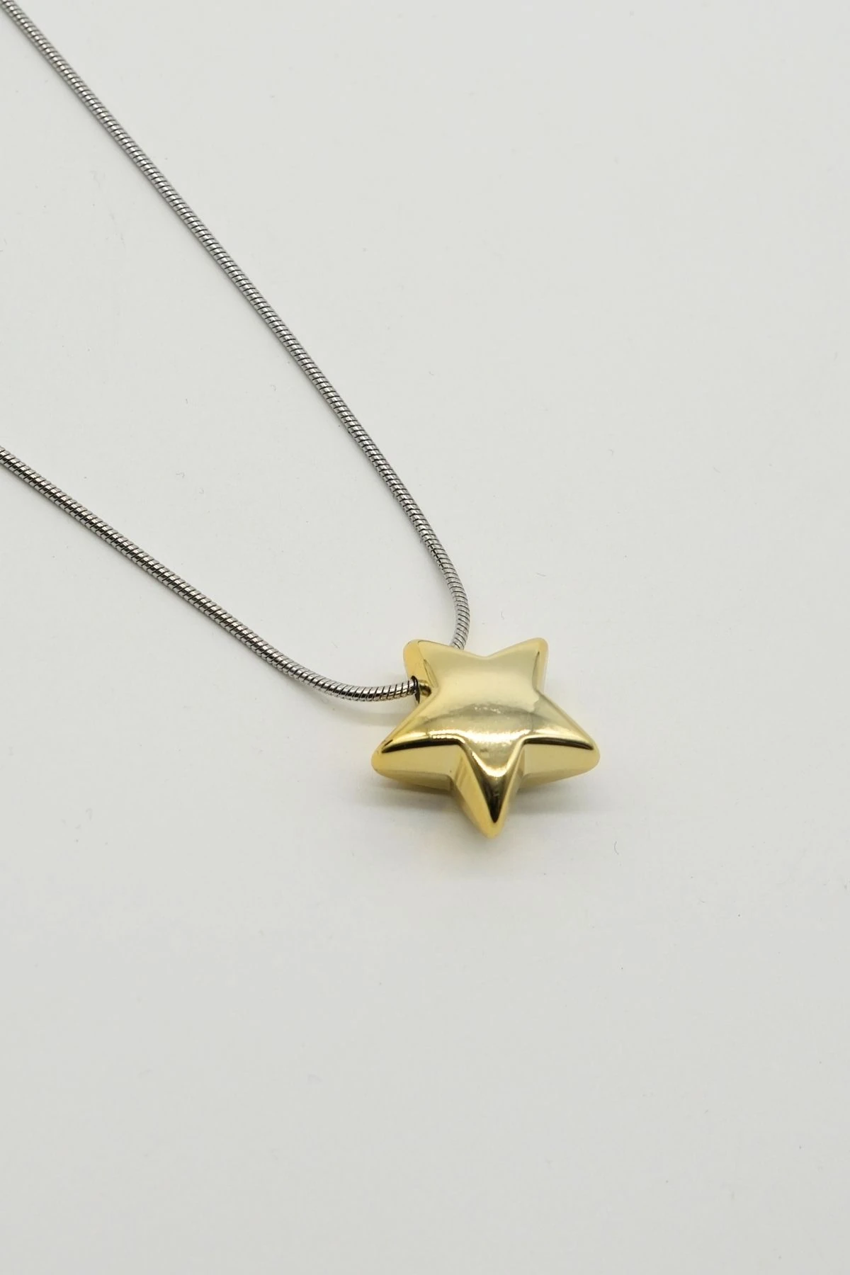 Çelik Zincir Gold Renk Yıldız Kolye