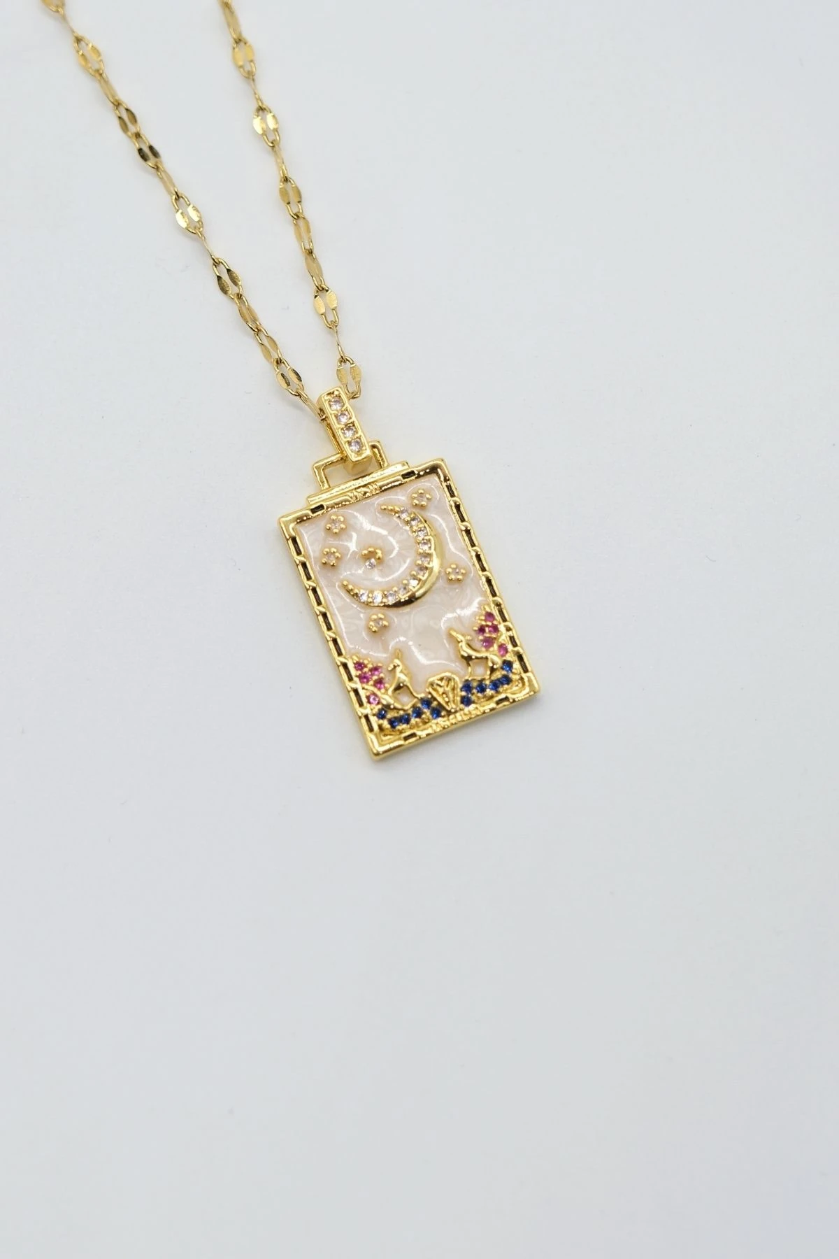 Çelik Gold Renk Zincir Gökyüzü Tarot Kolye