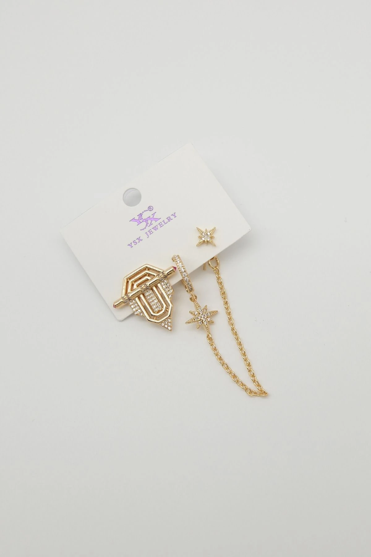 Gold Renk Serenat Model Zirkon Taşlı 3 lü Set Küpe