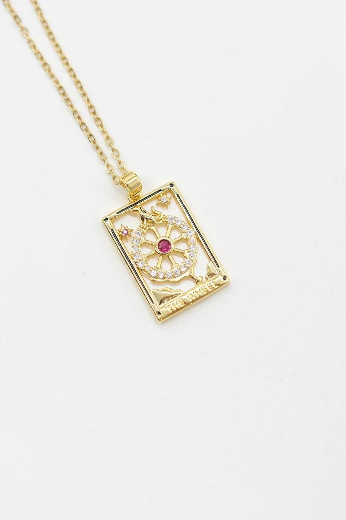 Çelik Gold Renk Taş Detaylı Tarot Kolye