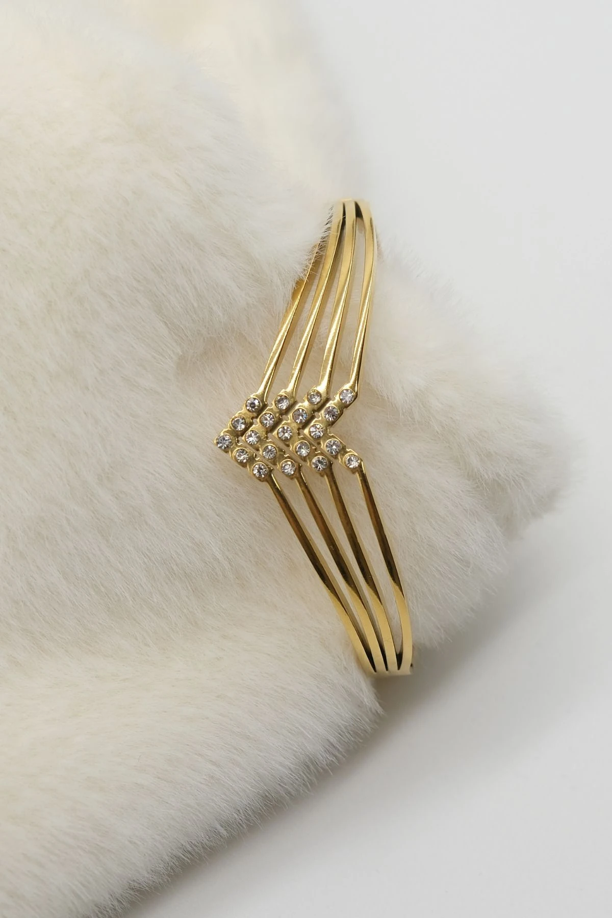 Gold Renk 3'lü Taç Model Zirkon Taşlı  Bileklik