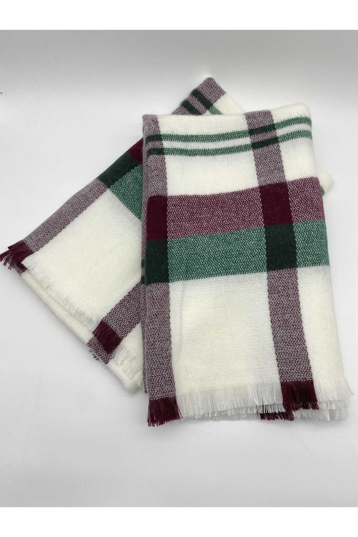 Mürdüm  Renk Kare Çizgili Şal