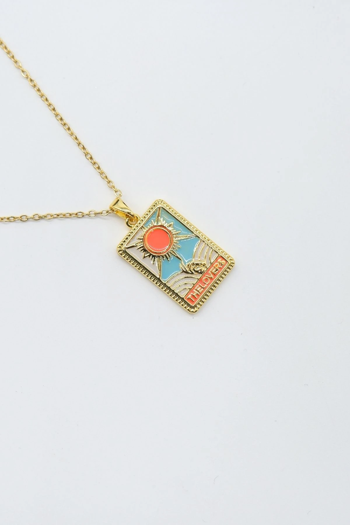 Çelik Gold Renk Zincir The Lovers Tarot Kolye