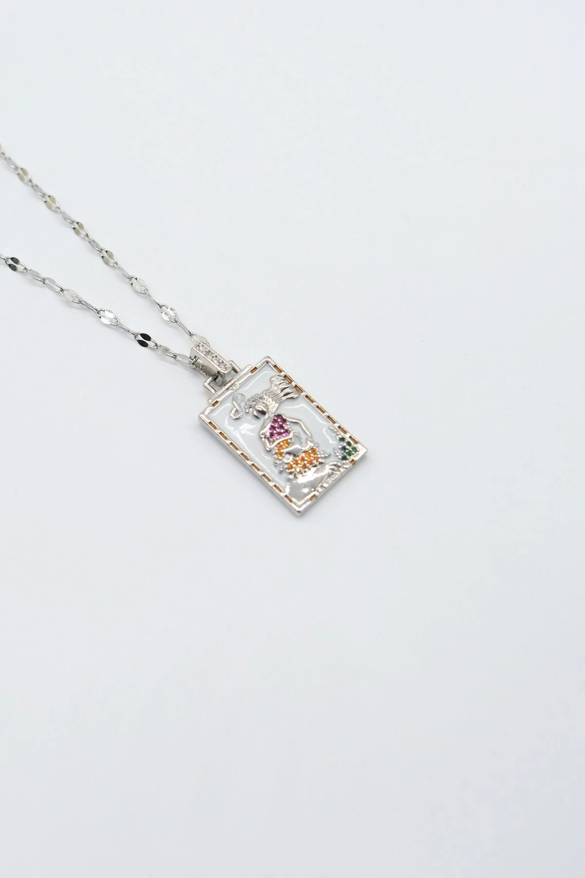 Çelik Gümüş Renk Zincir Güç Tarot Kolye