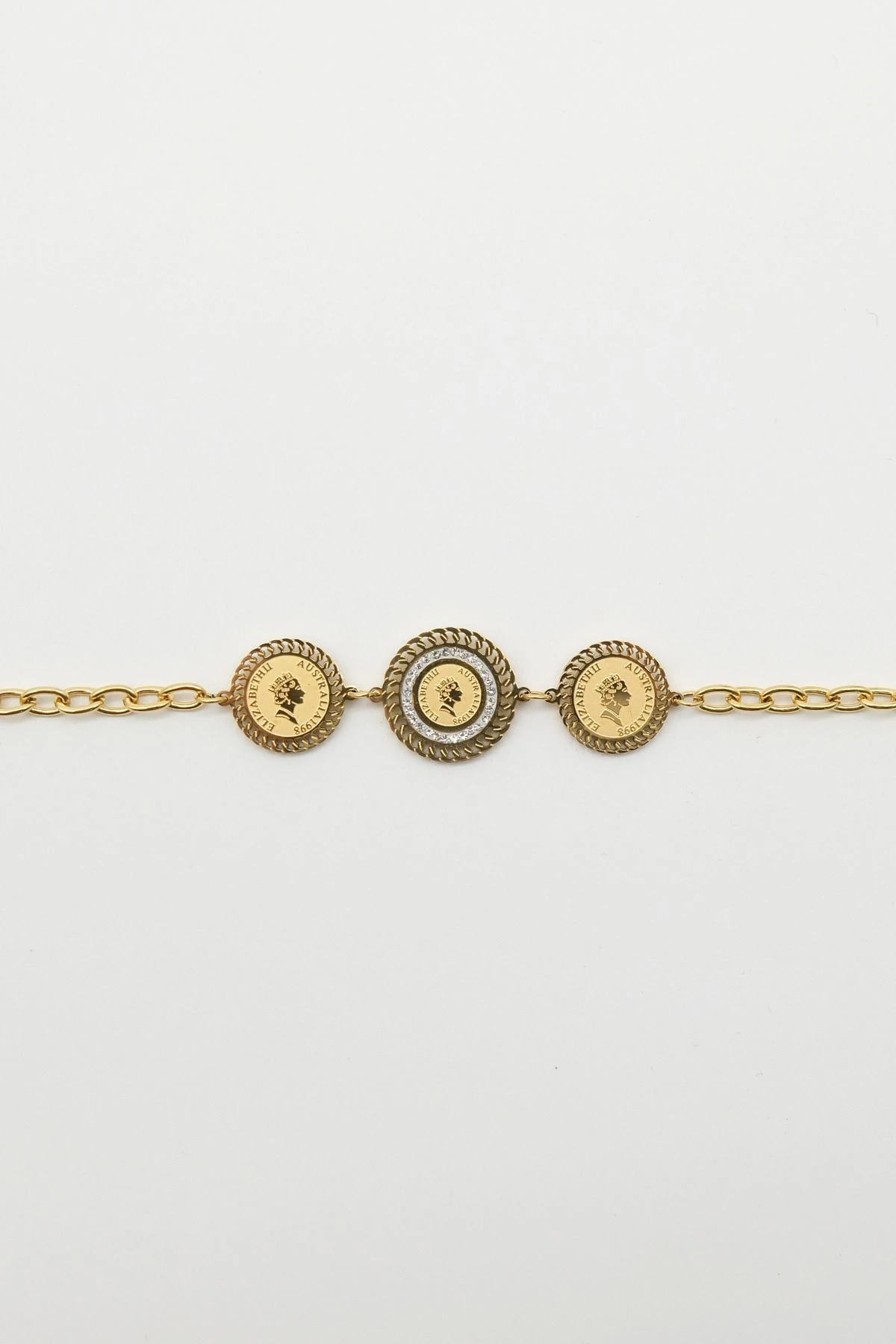 Gold Renk 3'lü Çeyrek Detay Zirkon Taşlı Bileklik