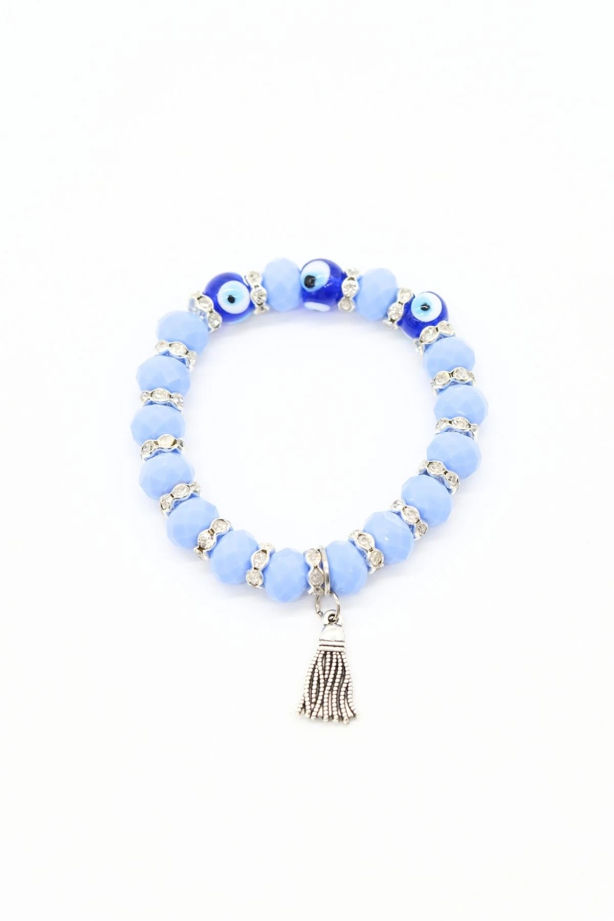 Mavi Kristal Taşlı Nazar Boncuklu Bileklik