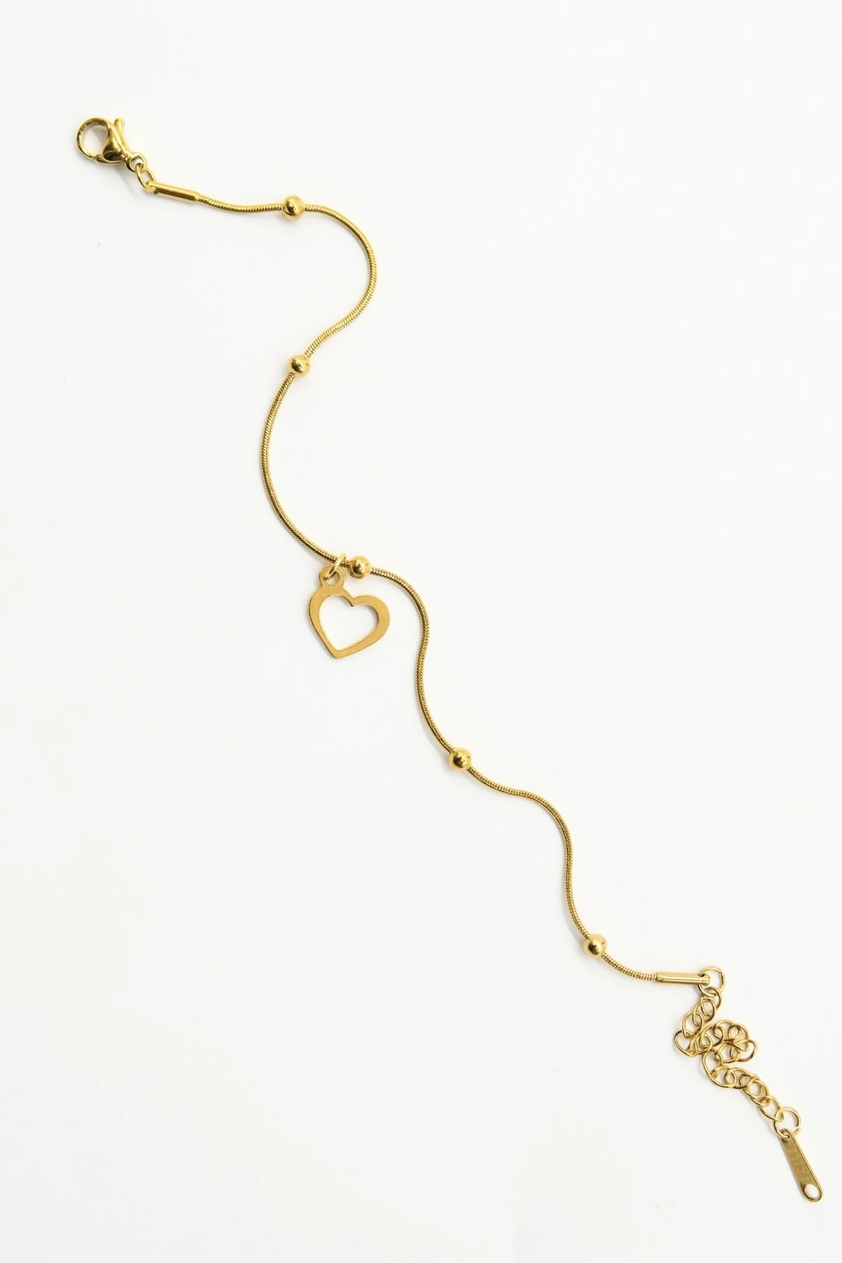 Kalp Detaylı Çelik Gold Bileklik