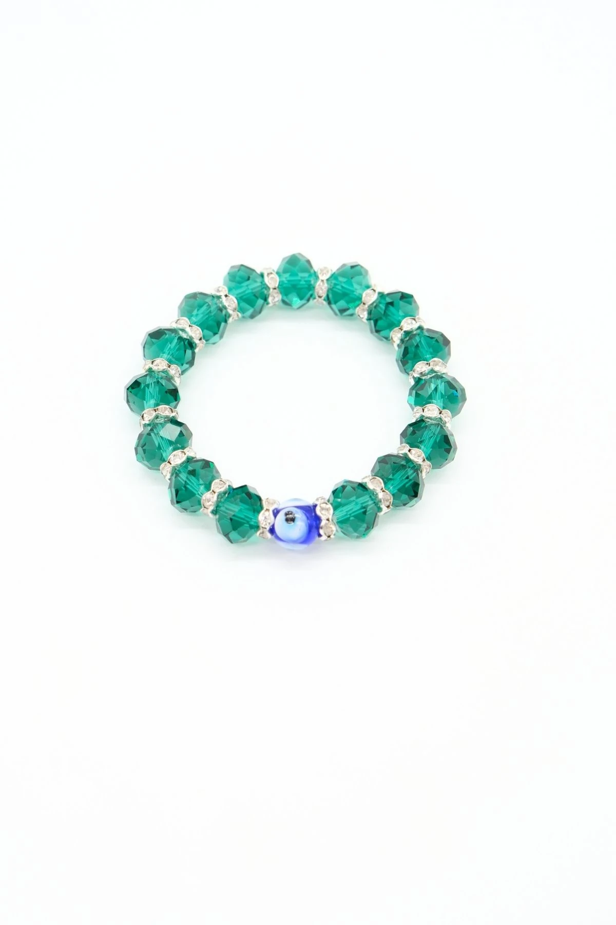 Yeşil Kristal Nazar Boncuk Detaylı Bileklik