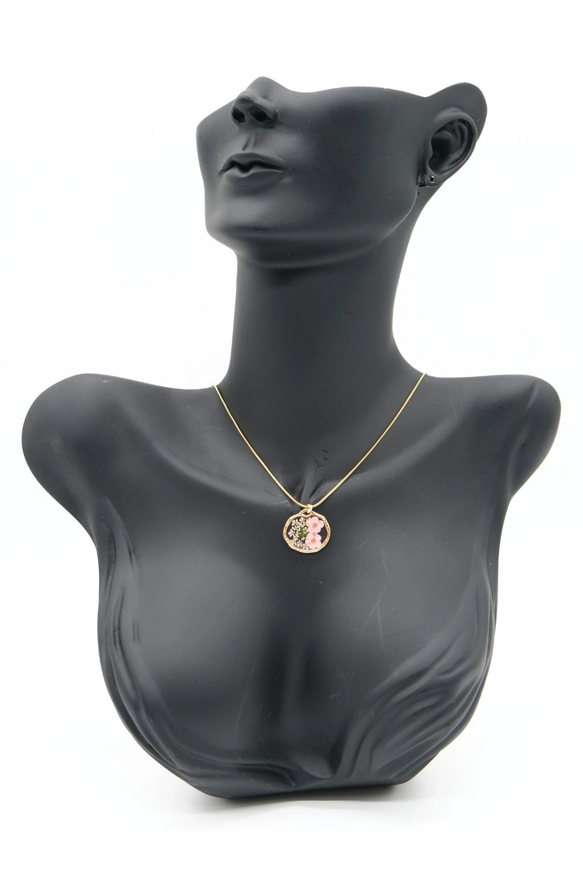 Çelik Gold Renk Zincir Epoksi Çiçek Model Kolye