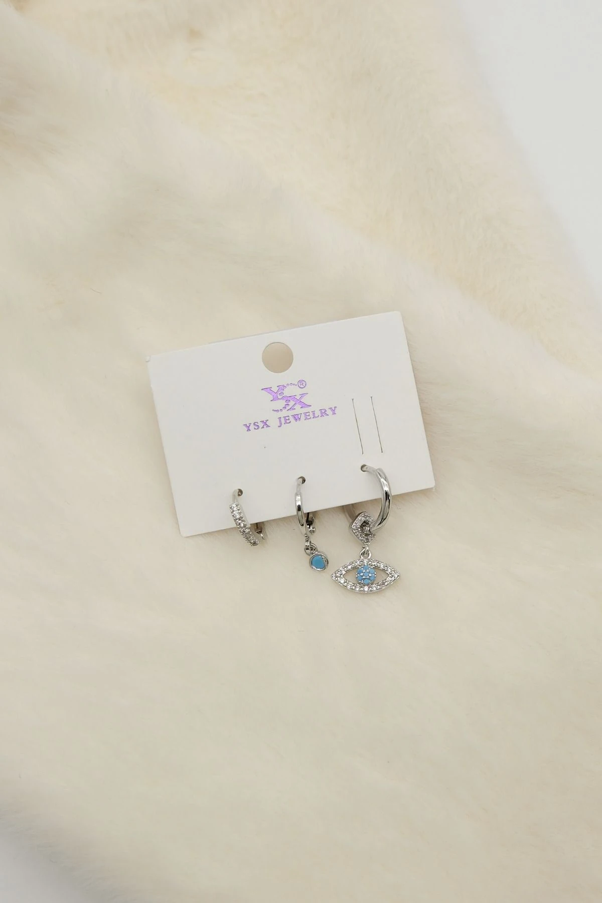 Gümüş Renk Göz Model 3 lü Set Zirtkon Taş Detay Küpe