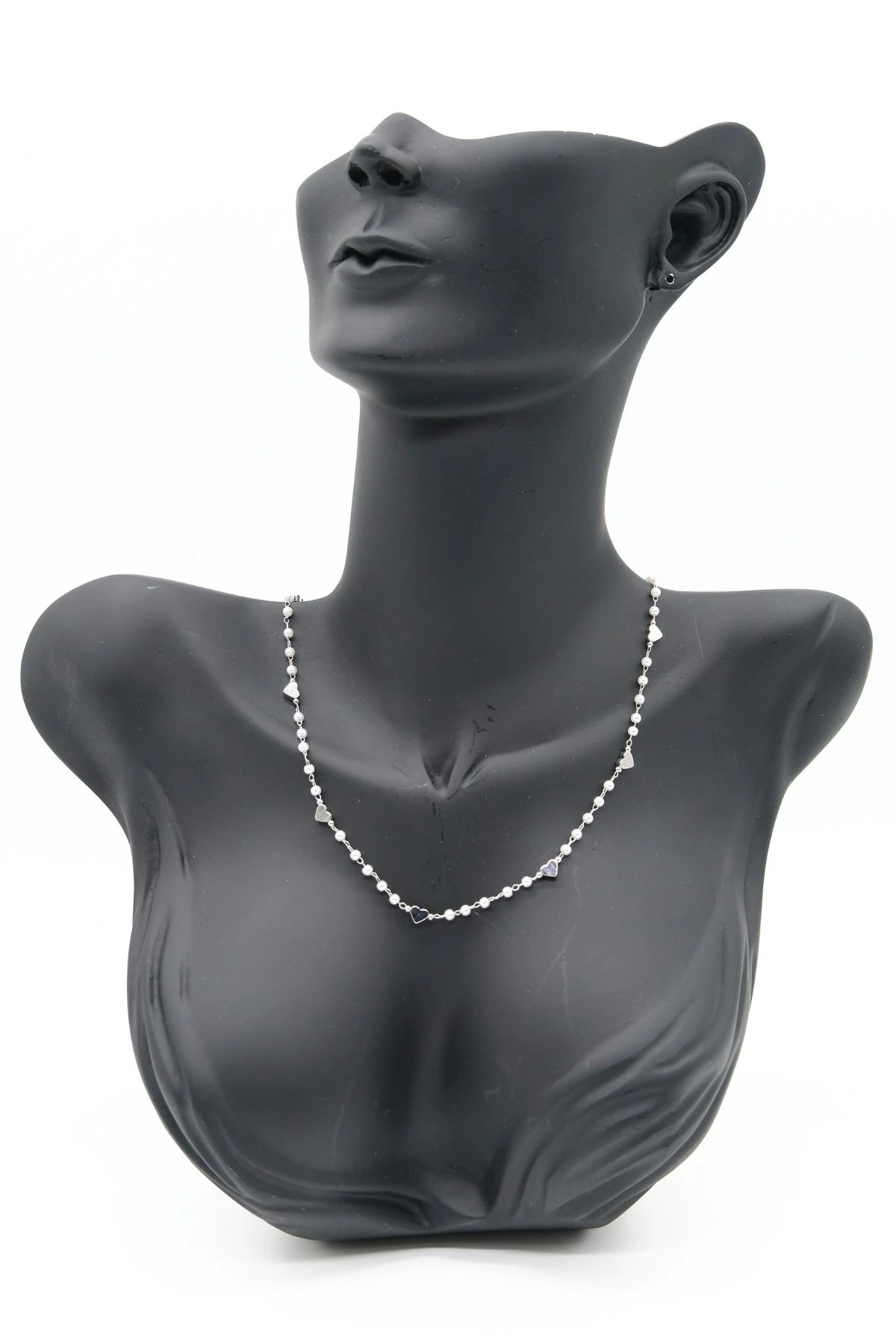 Minimal Kalp Detaylı İncili Çelik Kolye