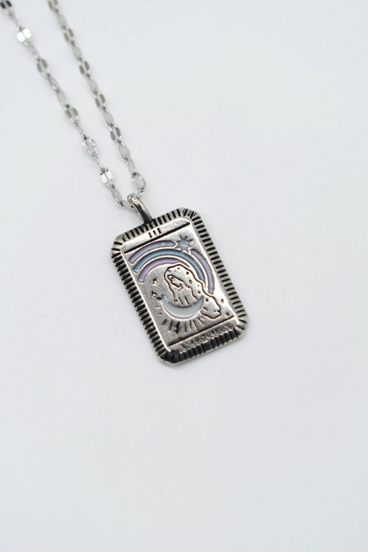 Çelik Gümüş Renk Zincir Kehanet Tarot Kolye