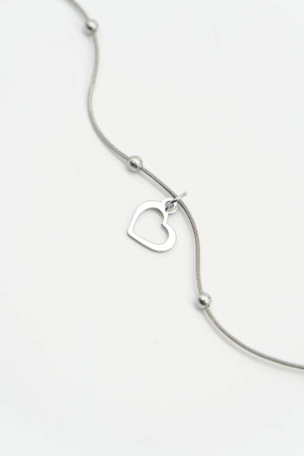 Kalp Detaylı Çelik Silver Bileklik