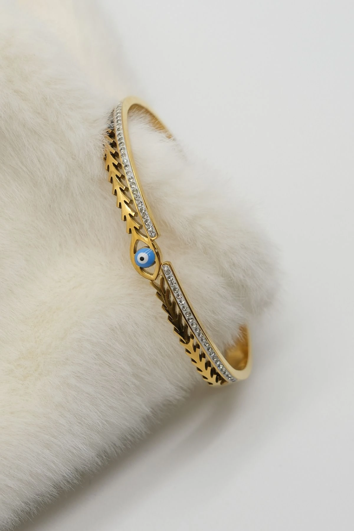 Gold Renk  Mavi Göz Taş Detay Zirkon Taşlı  Bileklik