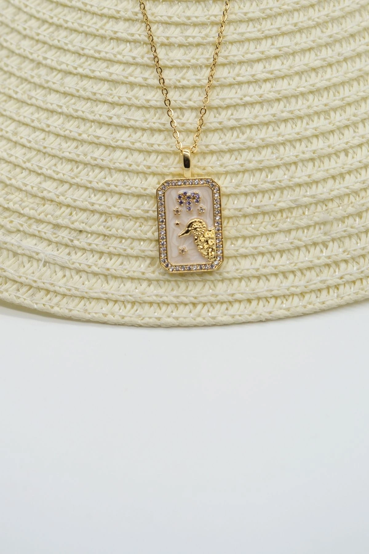 Çelik Gold Renk Zincir Koç Burcu Kolye