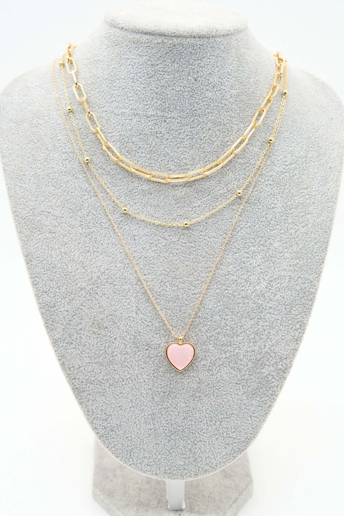 Üçlü Zincir Model Kalp Kolye