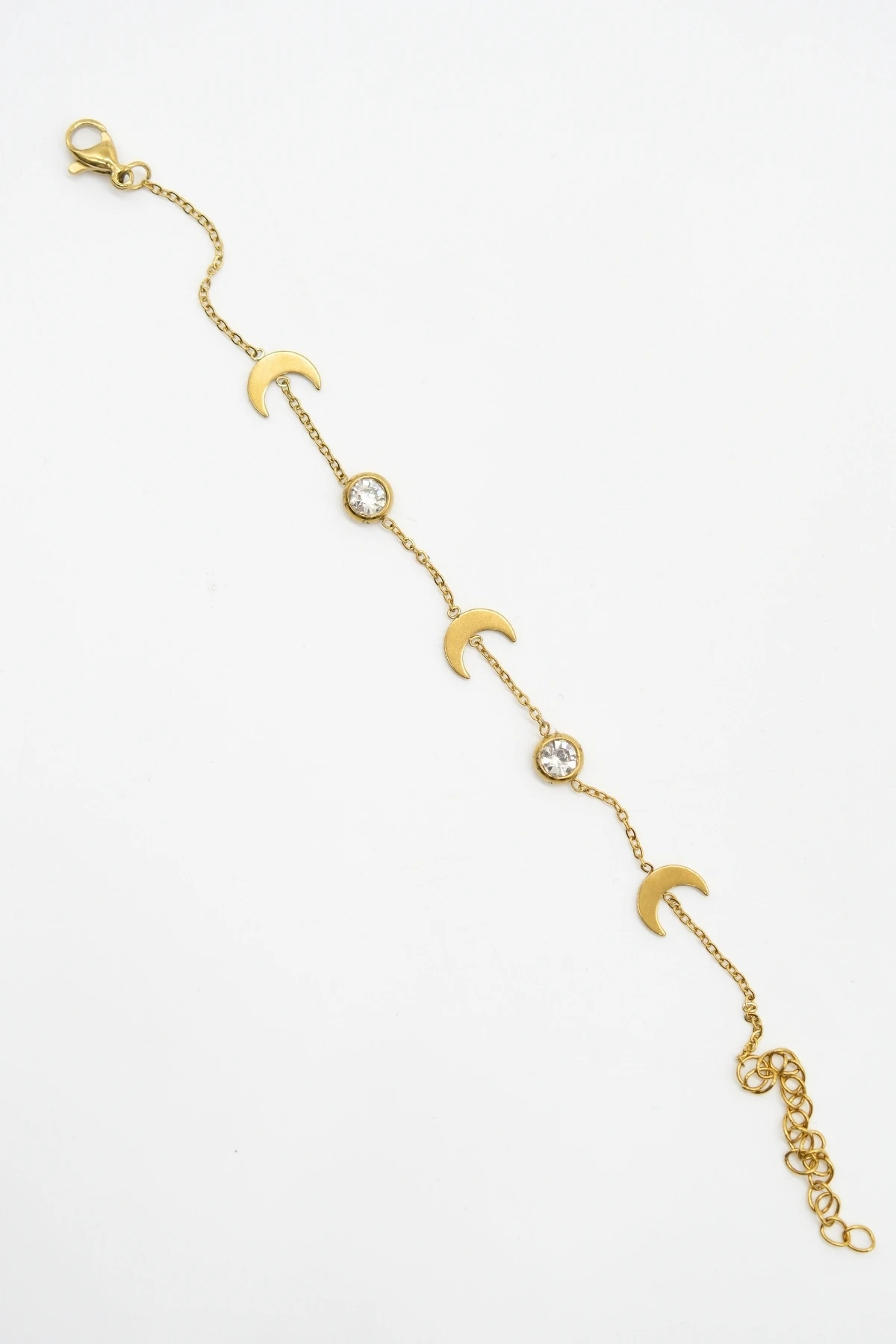 Ay Figürlü Taş Detaylı Gold Bileklik