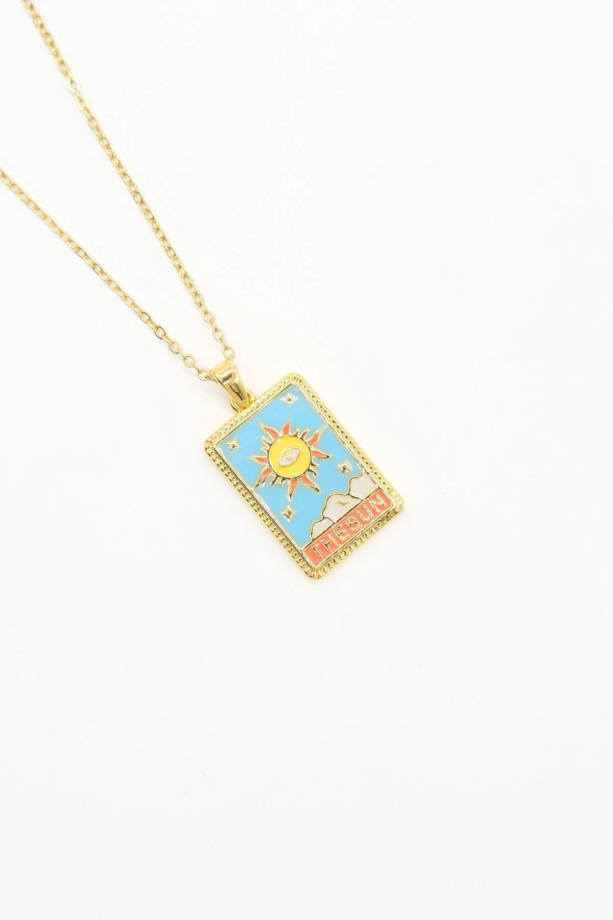 Çelik Gold Renk The Sun Tarot Kolye