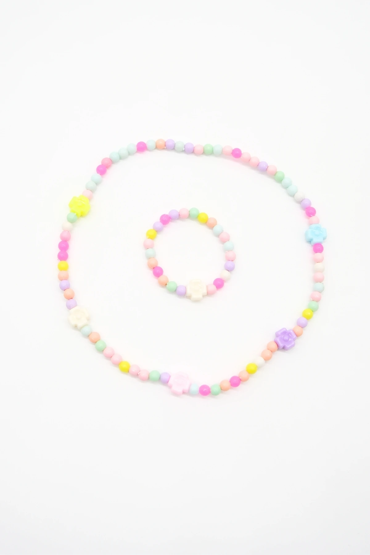 Çocuk Çiçekli Boncuklu Kolye Bileklik Set