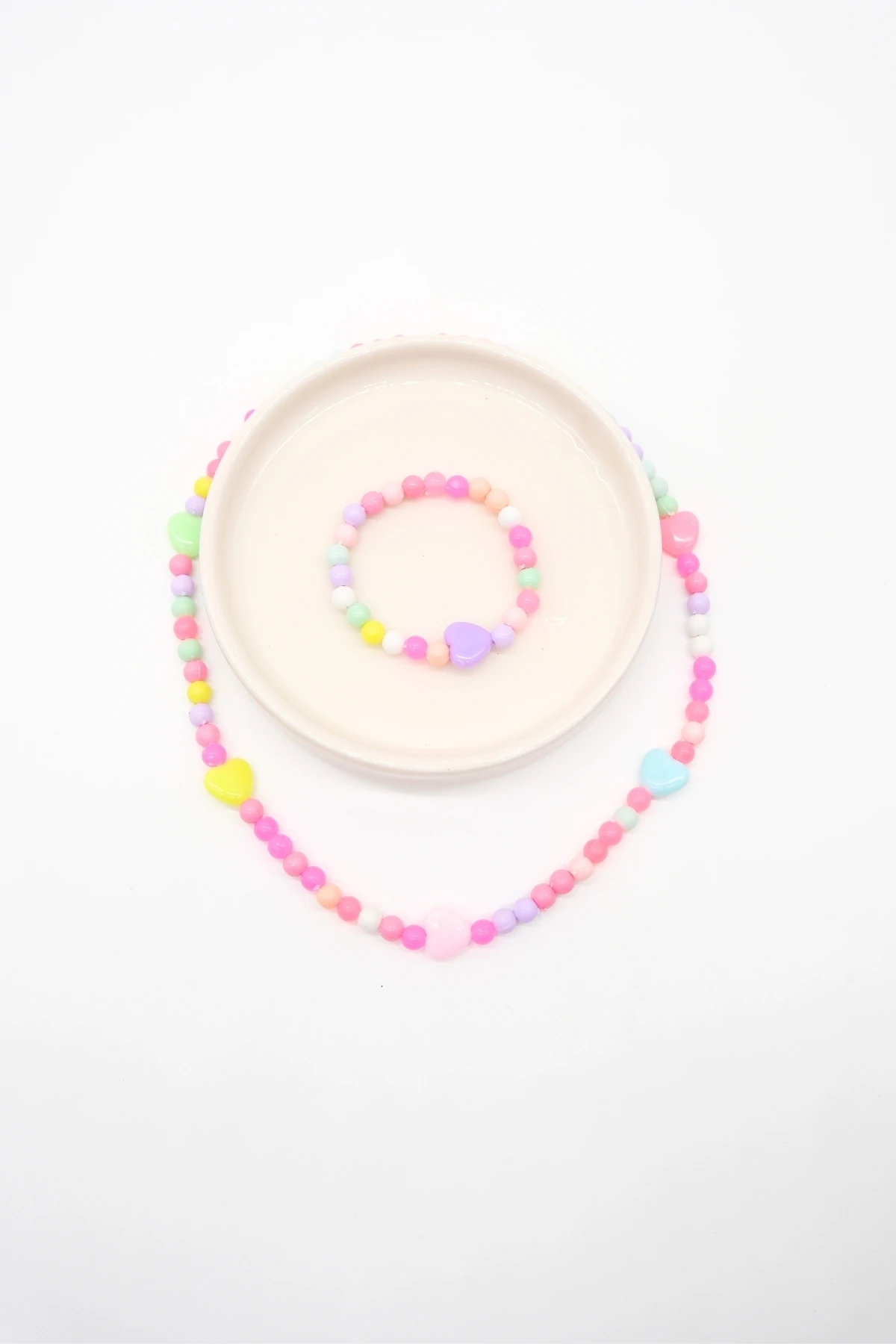 Çocuk Kalp Boncuklu Kolye Bileklik Set