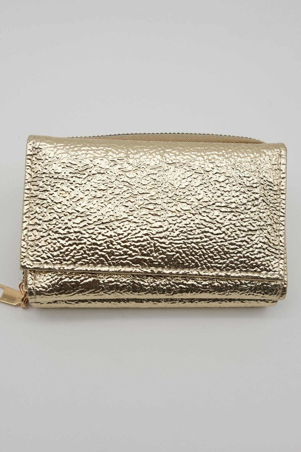 Gold Renk Sırttan Fermuarlı Cüzdan