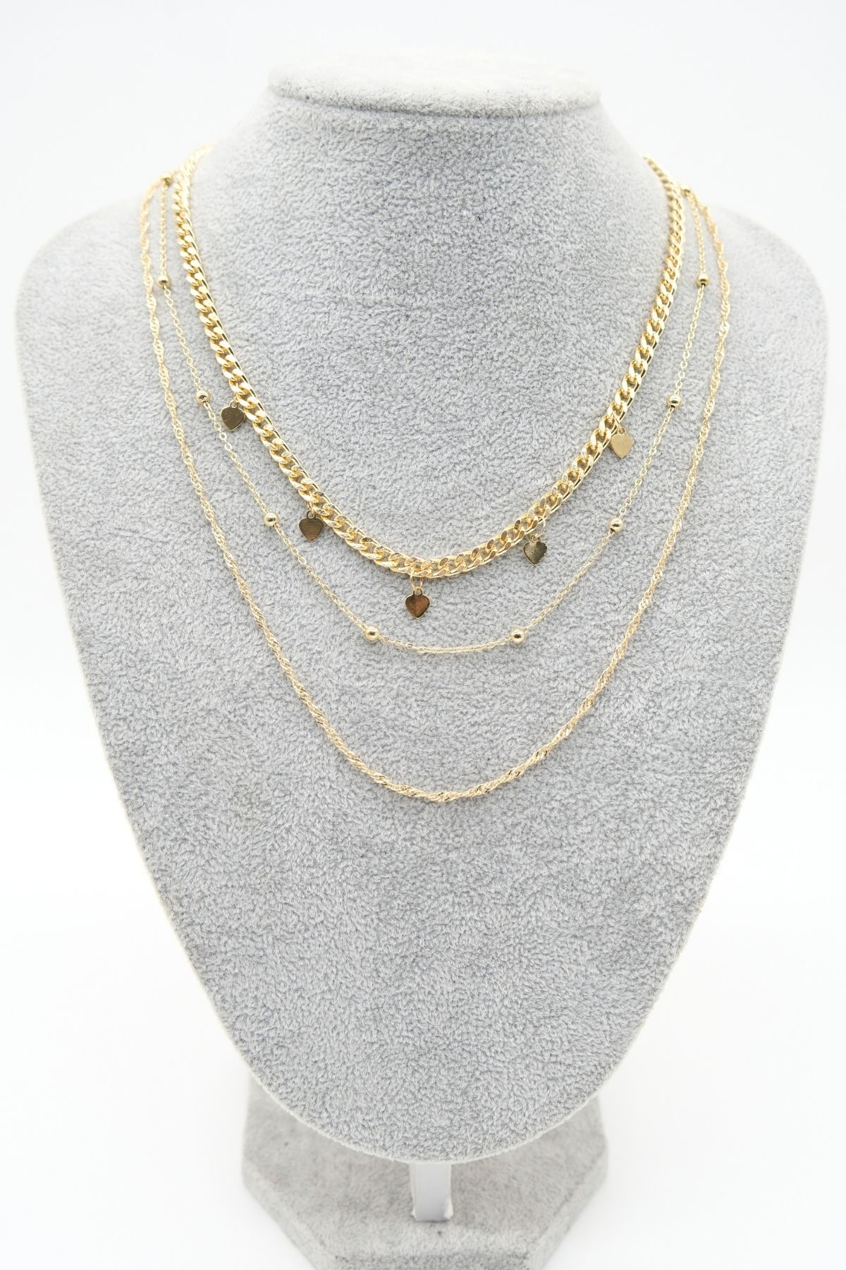 Üçlü Zincir Model Gold Renk Mini Kalp Kolye