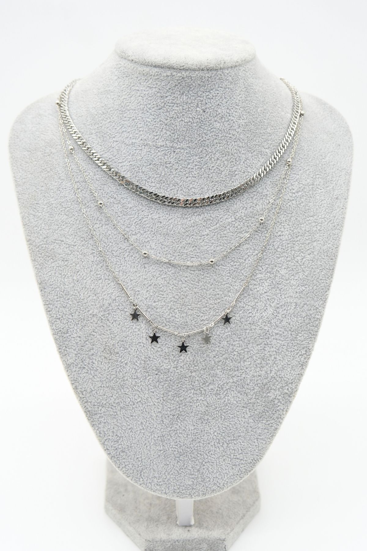 Üçlü Zincir Model Yıldız Kolye