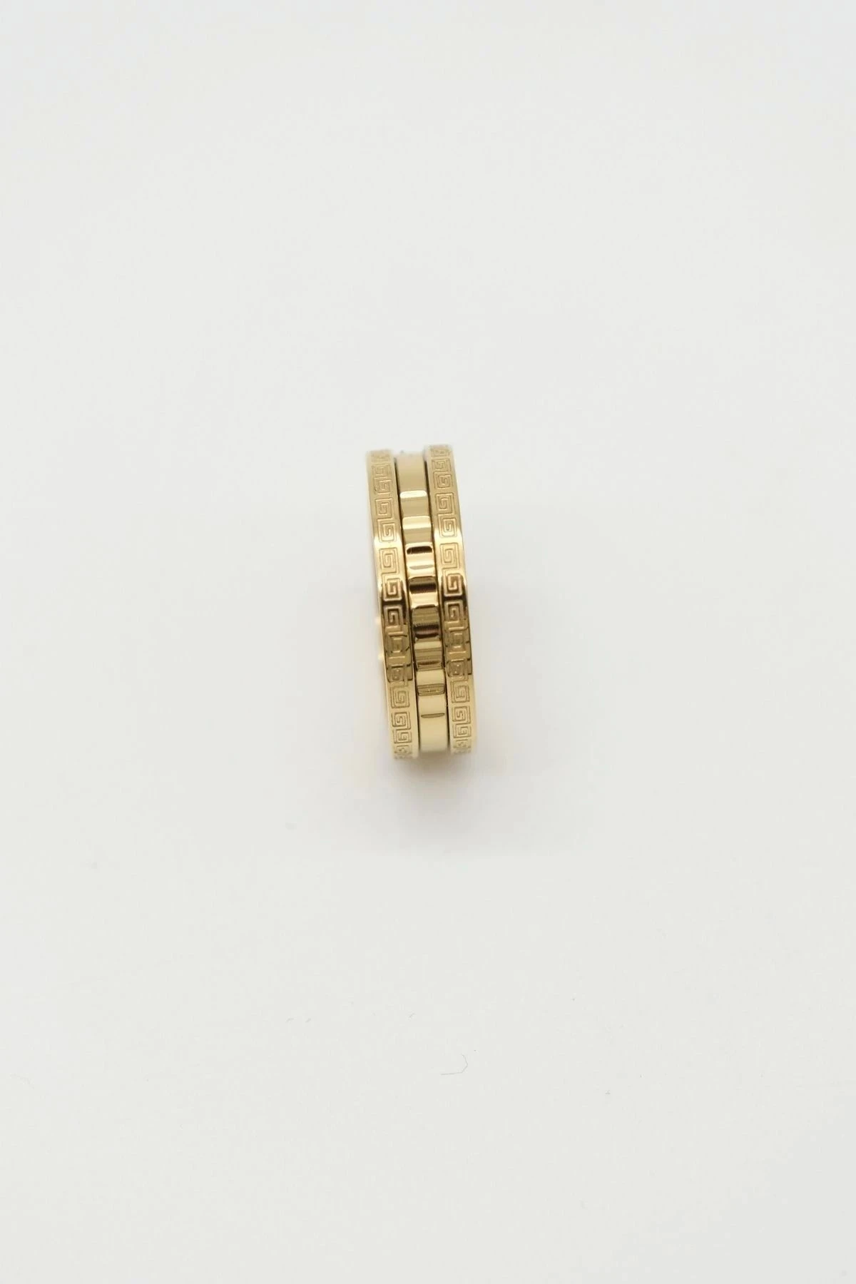 Gold Renk Desenli Çelik Alyans