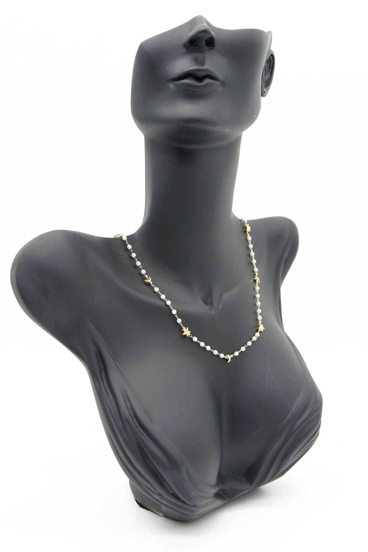 Gold Yıldız & Ay Figürlü İnci Kolye