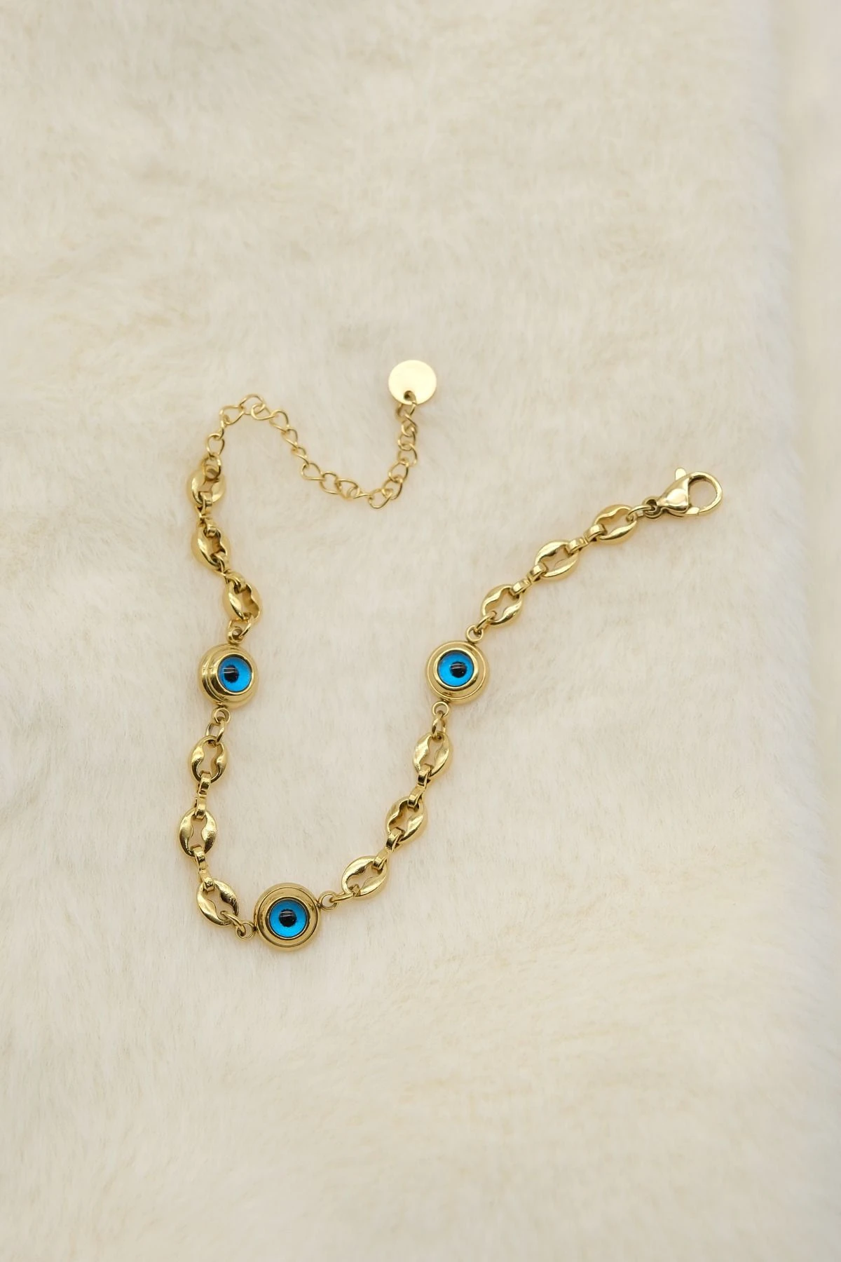 Gold Renk Mavi Göz Taş Figürlü Bileklik
