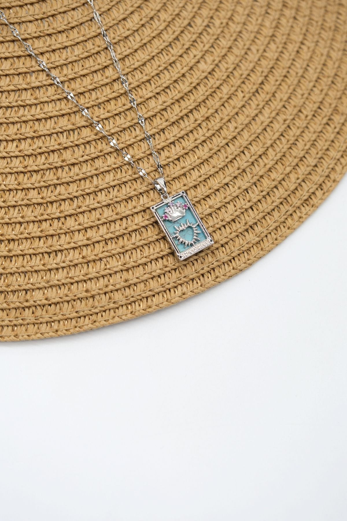 Çelik Gümüş Renk Zincir The Empress Tarot Kolye