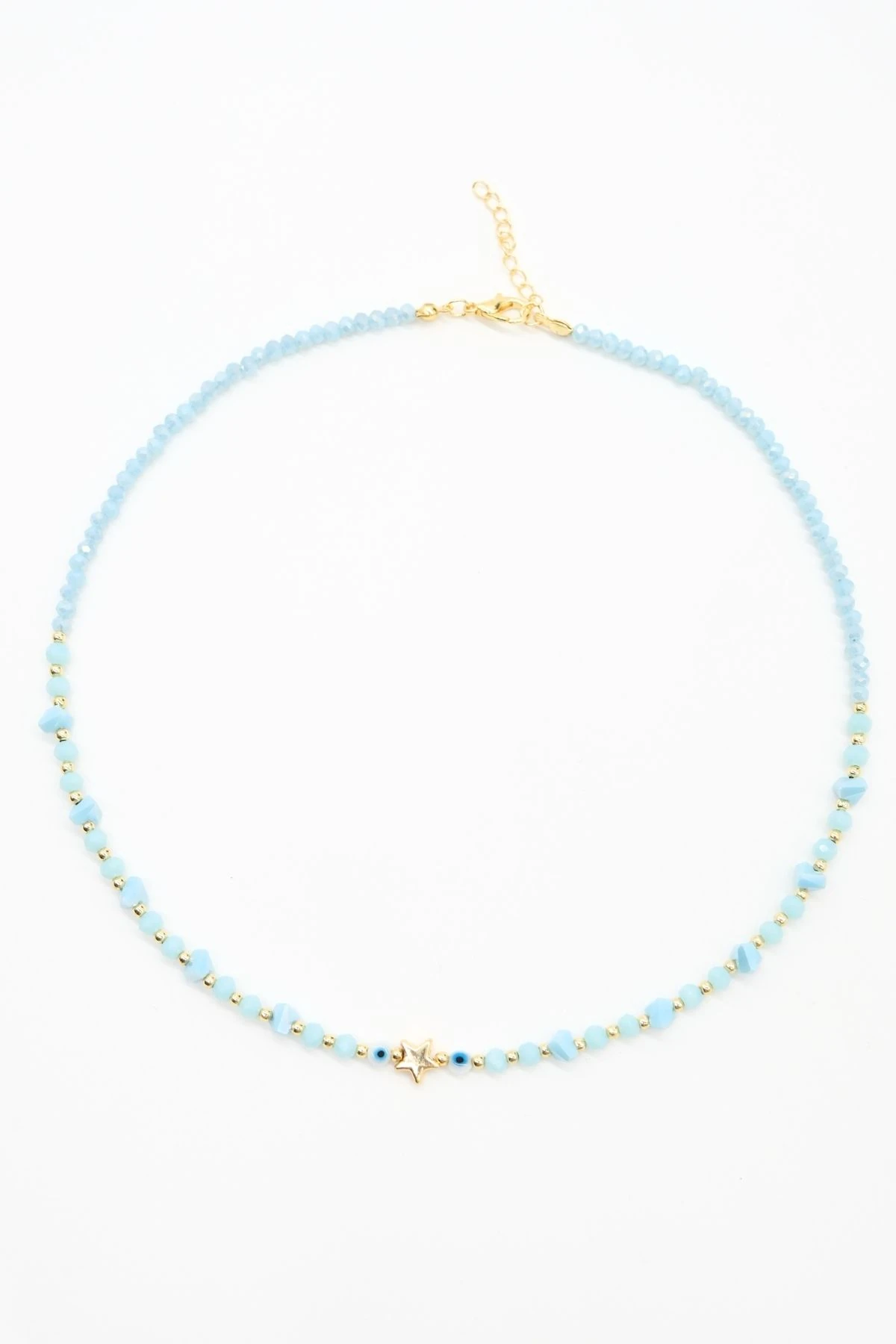 Mavi Doğaltaşlı Boncuklu Kolye