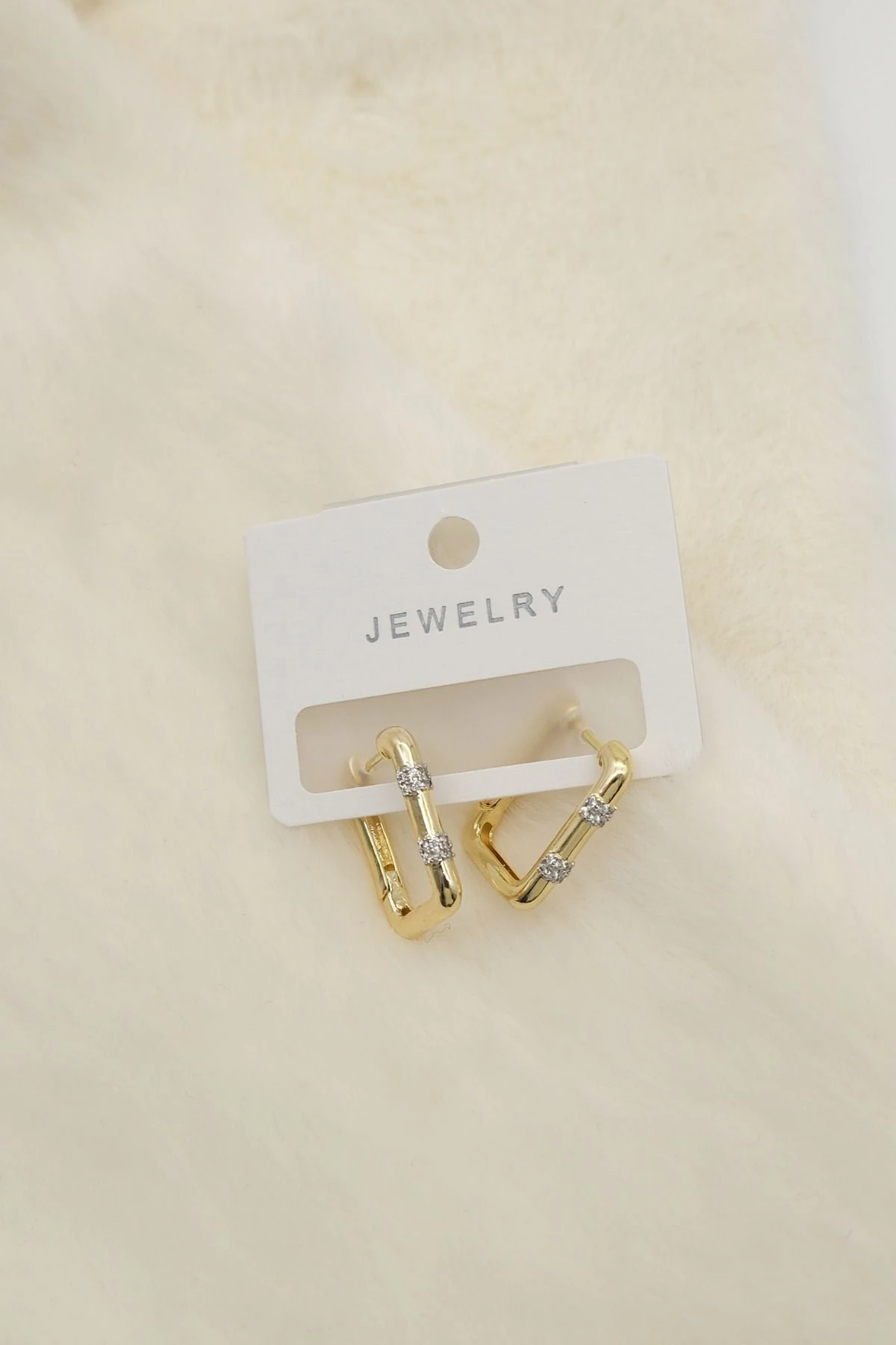 Gold Renk  Zirkon  Taş  Model Kare Küpe